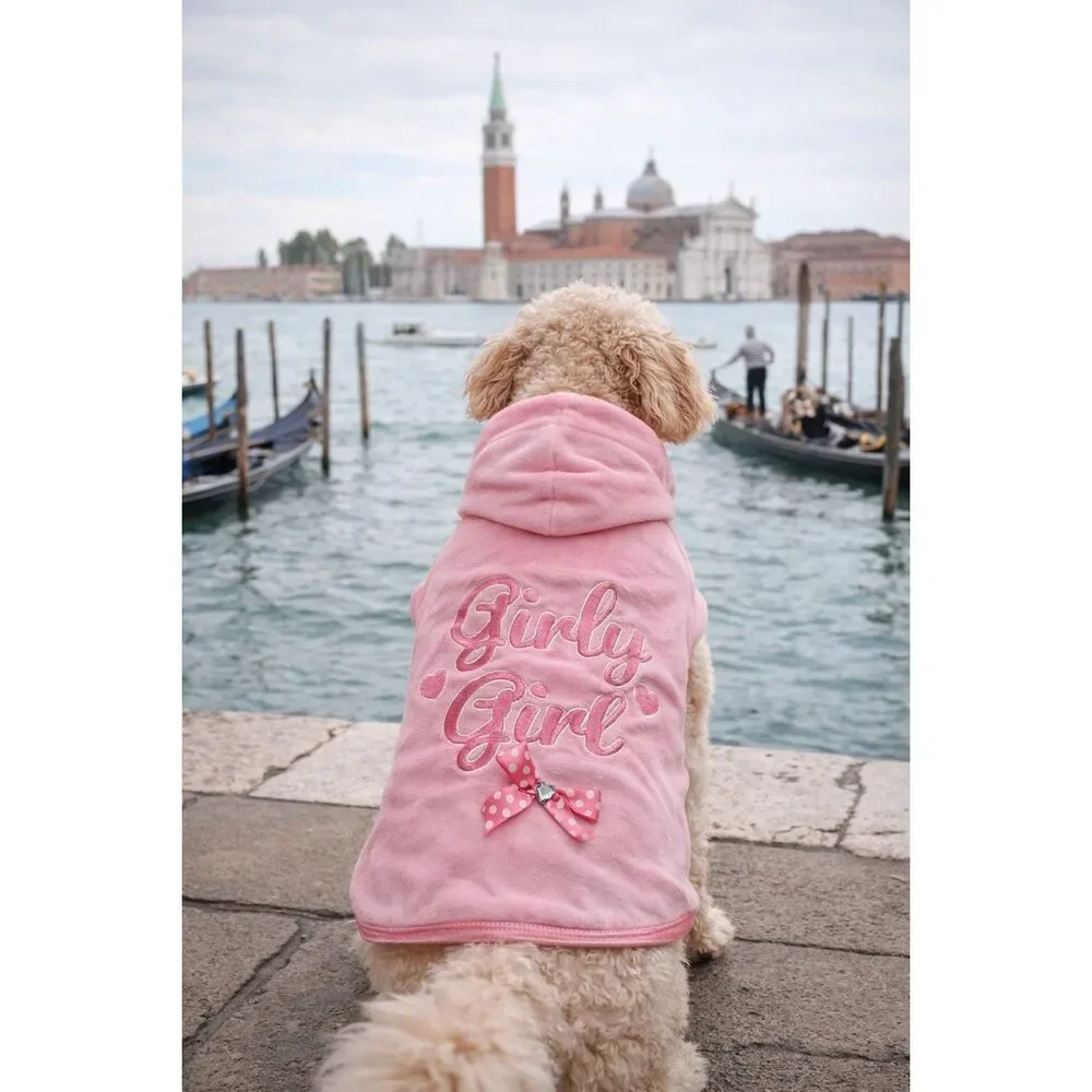 Puppy Love Pink Dog Sweatshirt Hoodie Size M Girly Girl Bow